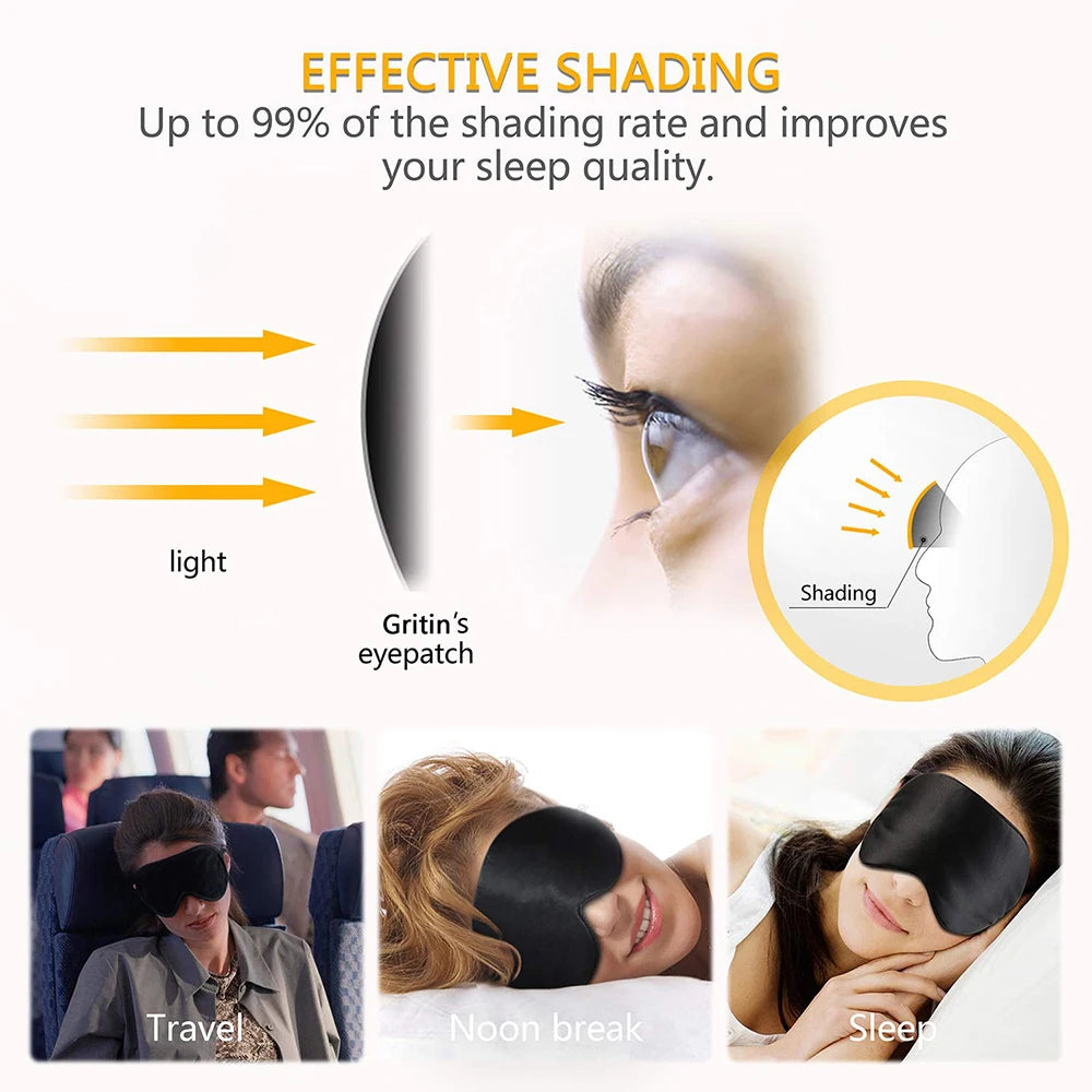 Ultra Soft Natural Silk Sleep Mask with Cotton Filling – Skin-Friendly Eye Mask with Adjustable Strap for Comfortable Sleep