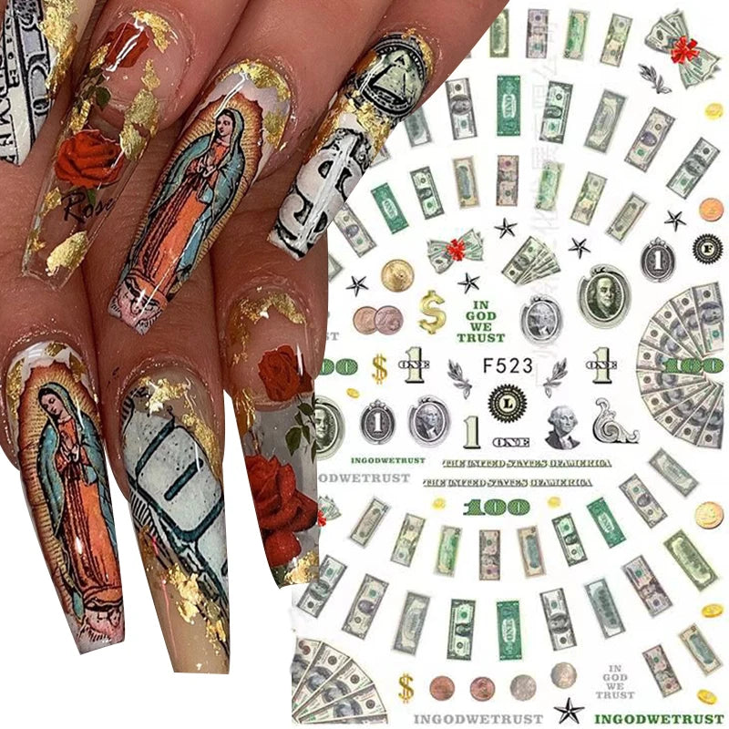 3D Dollar Sign Nail Art Stickers