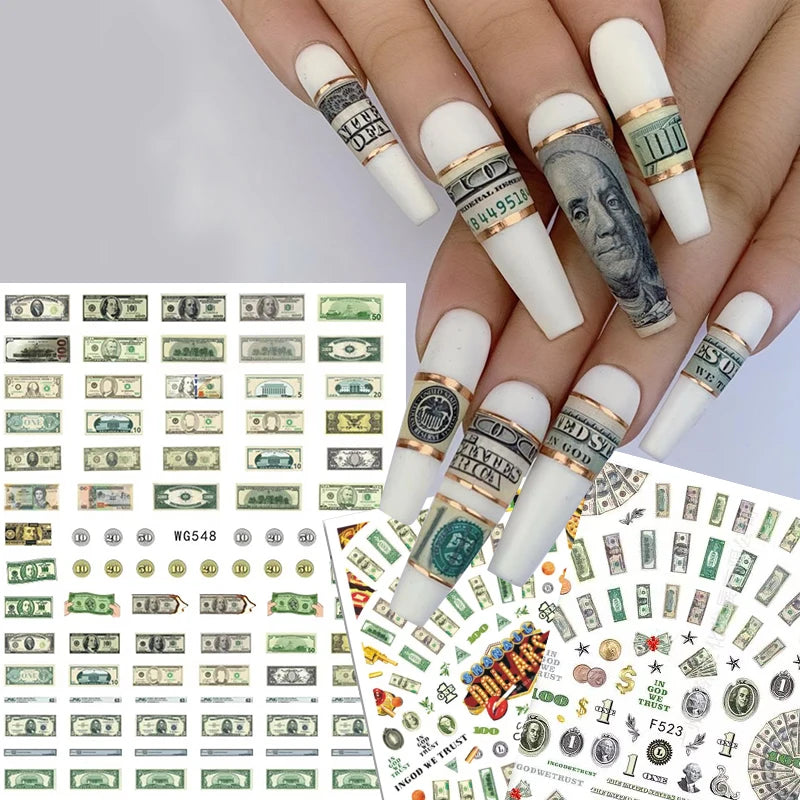3D Dollar Sign Nail Art Stickers
