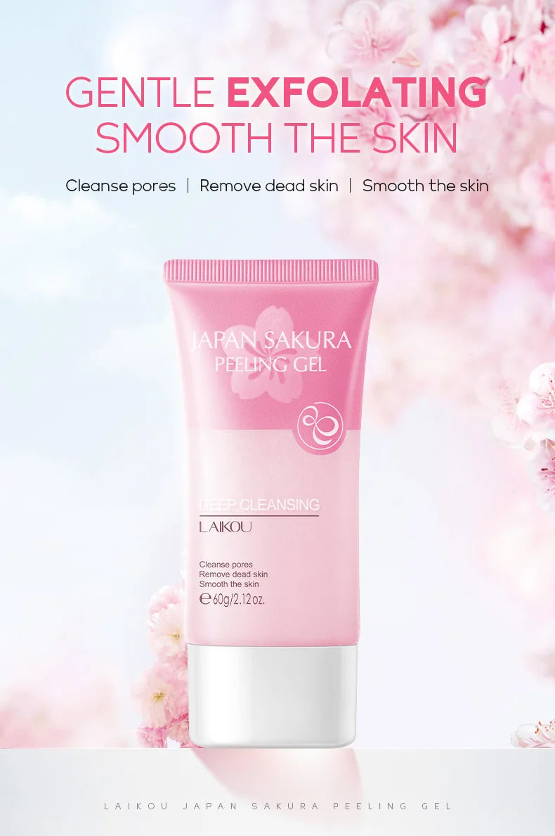 LAIKOU Sakura Moisturizing Facial Cleanser & Peeling Gel – Deep Cleanse & Exfoliate