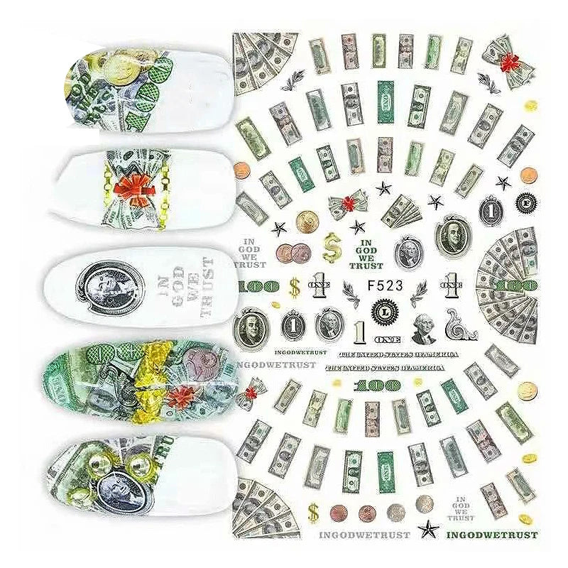 3D Dollar Sign Nail Art Stickers
