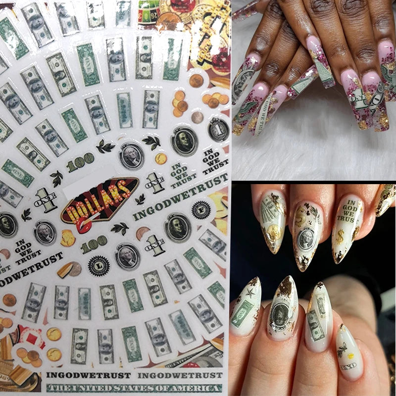 3D Dollar Sign Nail Art Stickers