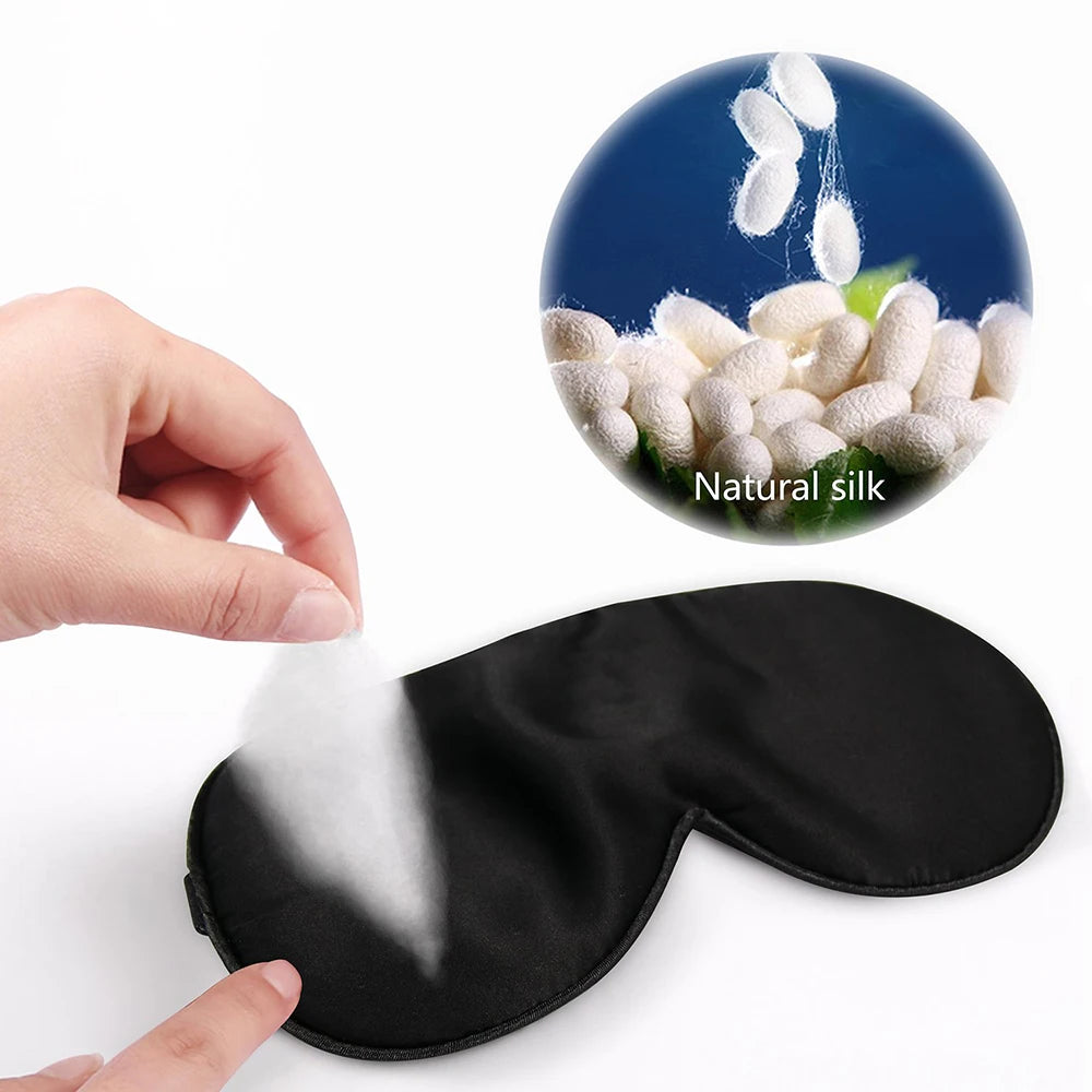 Ultra Soft Natural Silk Sleep Mask with Cotton Filling – Skin-Friendly Eye Mask with Adjustable Strap for Comfortable Sleep