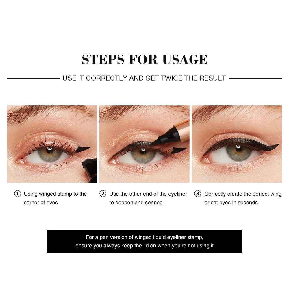 2-Piece Eyeliner Stamp Kit – Waterproof Black Liquid Eyeliner & Wing Stamp Duo for Perfect Cat Eyes