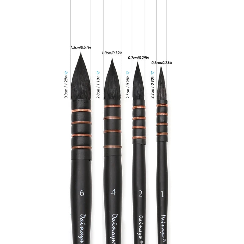 Dainayw 4-Piece Art Brush Set – Squirrel & Horse Hair Watercolor Brushes for Gouache, Wash & Mop Painting