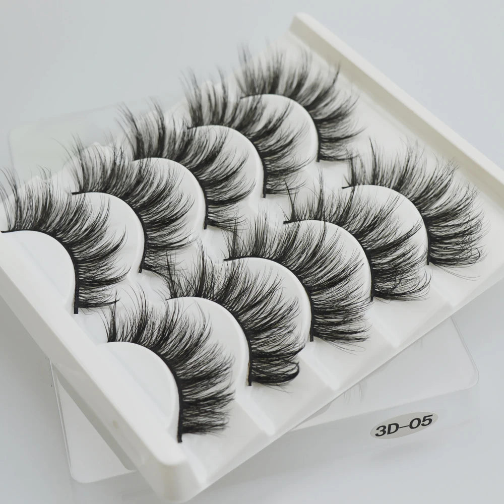 QSTY 3D Mink False Eyelashes – Dramatic Black Volume, 5 Pairs