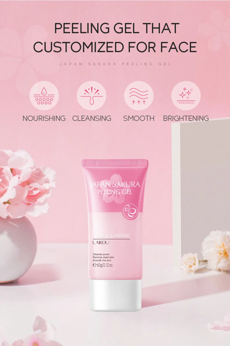 LAIKOU Sakura Moisturizing Facial Cleanser & Peeling Gel – Deep Cleanse & Exfoliate