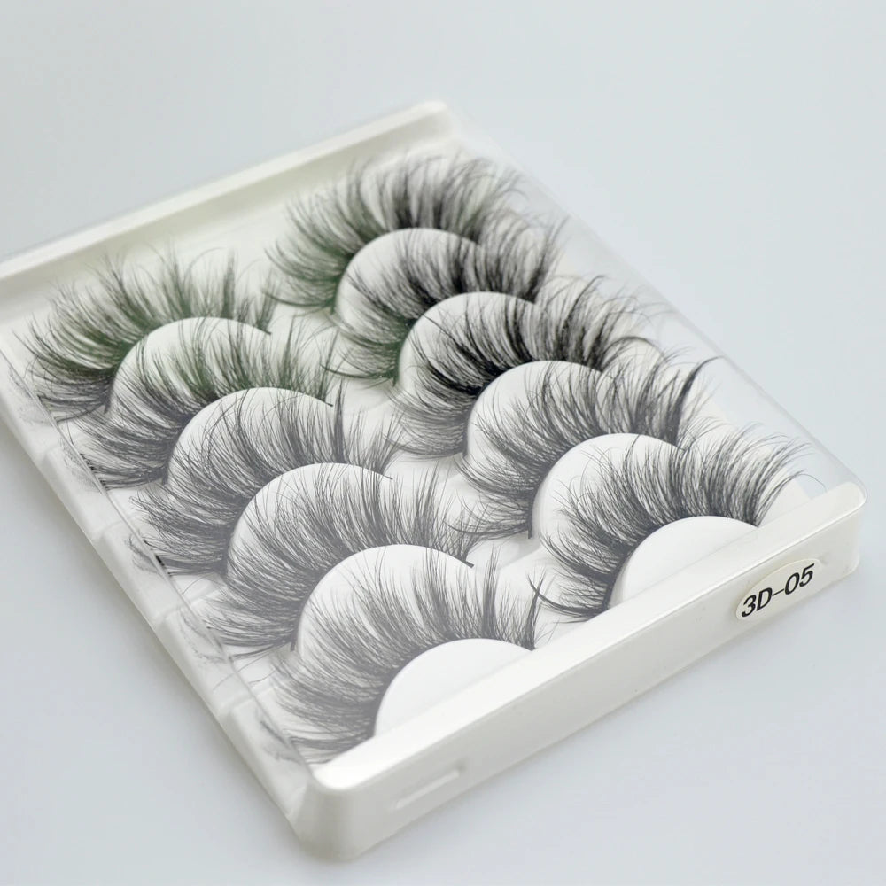 QSTY 3D Mink False Eyelashes – Dramatic Black Volume, 5 Pairs