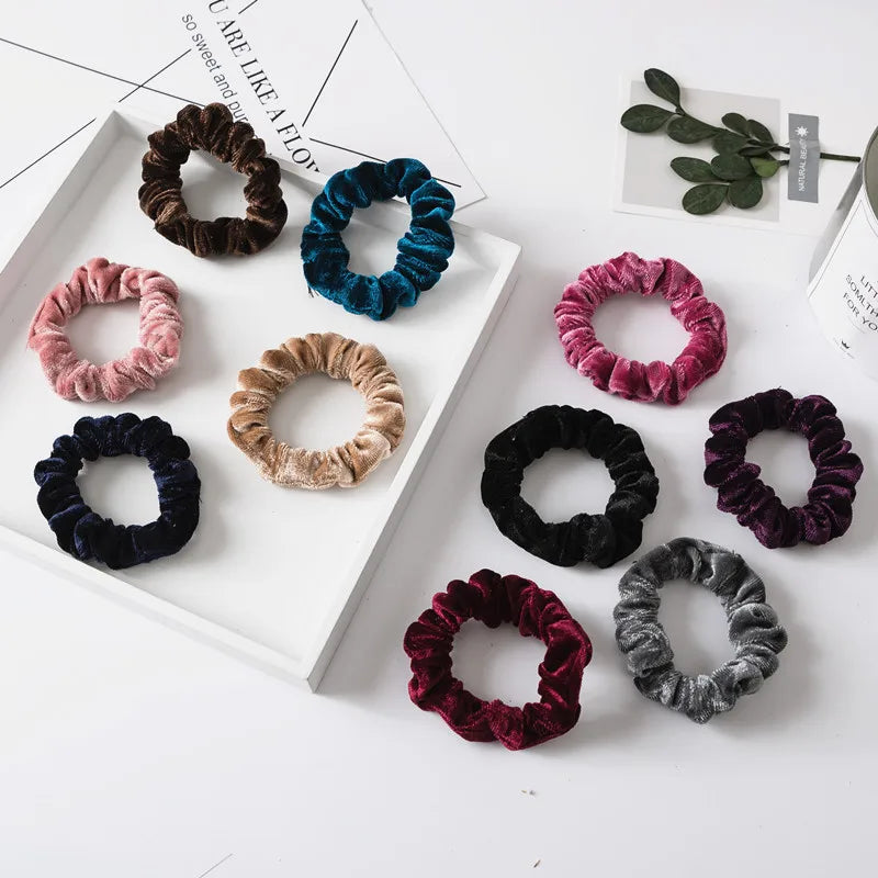New Trendy Slim Hair Scrunchies Set – 12pcs Thin Velvet Hairbands for Women & Girls, Wholesale Rubber Bands
