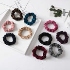 New Trendy Slim Hair Scrunchies Set – 12pcs Thin Velvet Hairbands for Women & Girls, Wholesale Rubber Bands