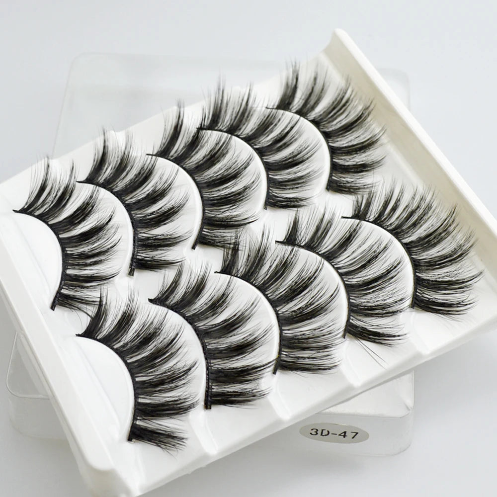 QSTY 3D Mink False Eyelashes – Dramatic Black Volume, 5 Pairs
