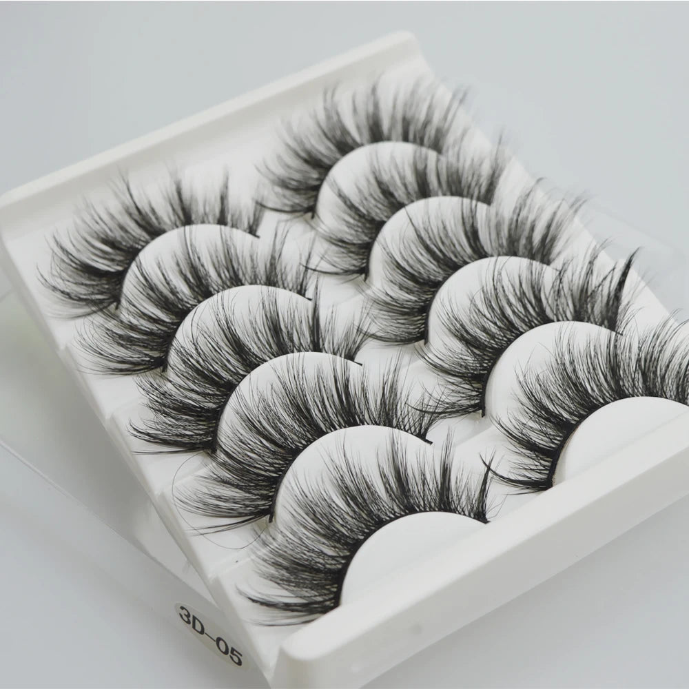 QSTY 3D Mink False Eyelashes – Dramatic Black Volume, 5 Pairs