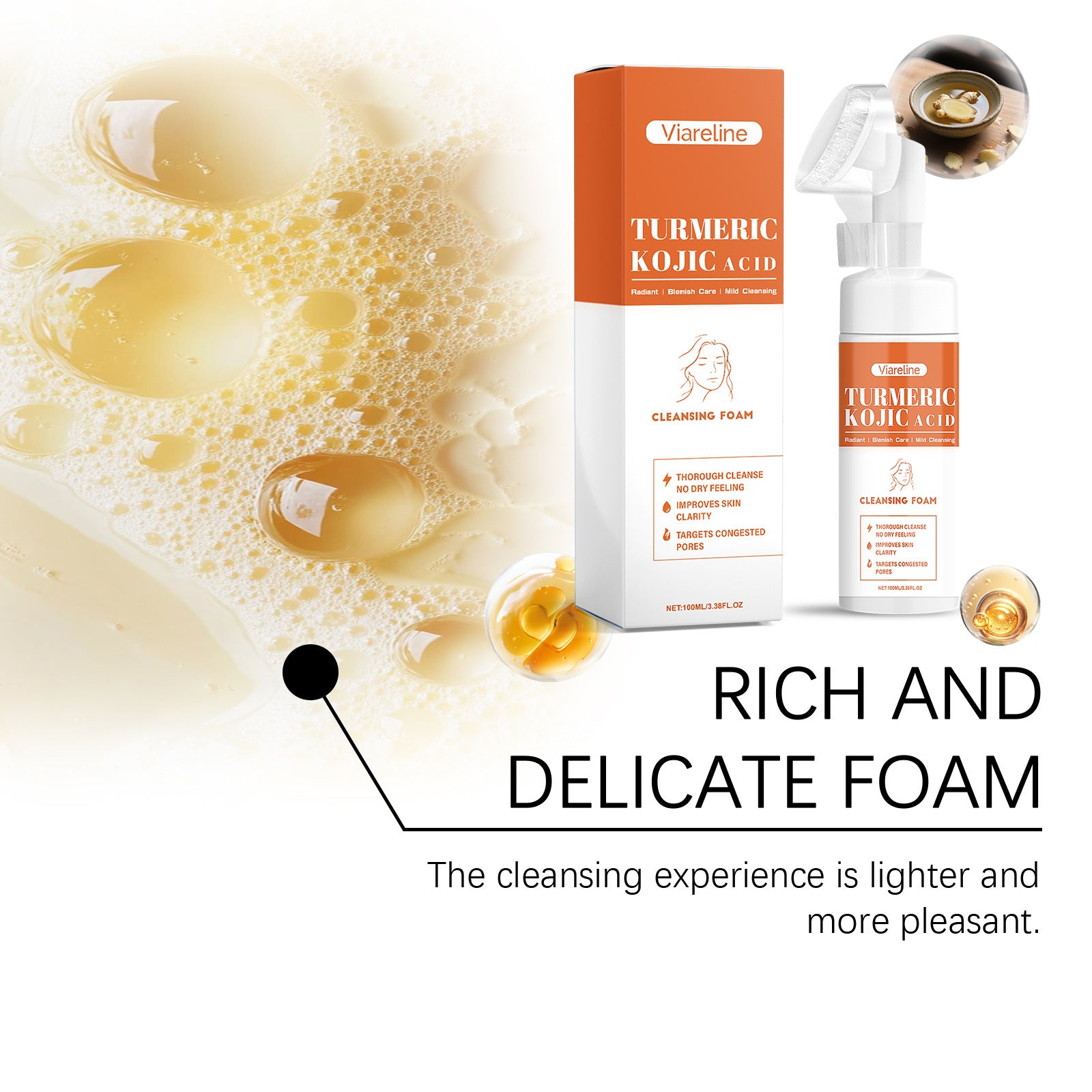 Turmeric Face Cleanser – Deep Cleansing, Oil Control, Acne & Blackhead Remover, Hydrating & Brightening Foam
