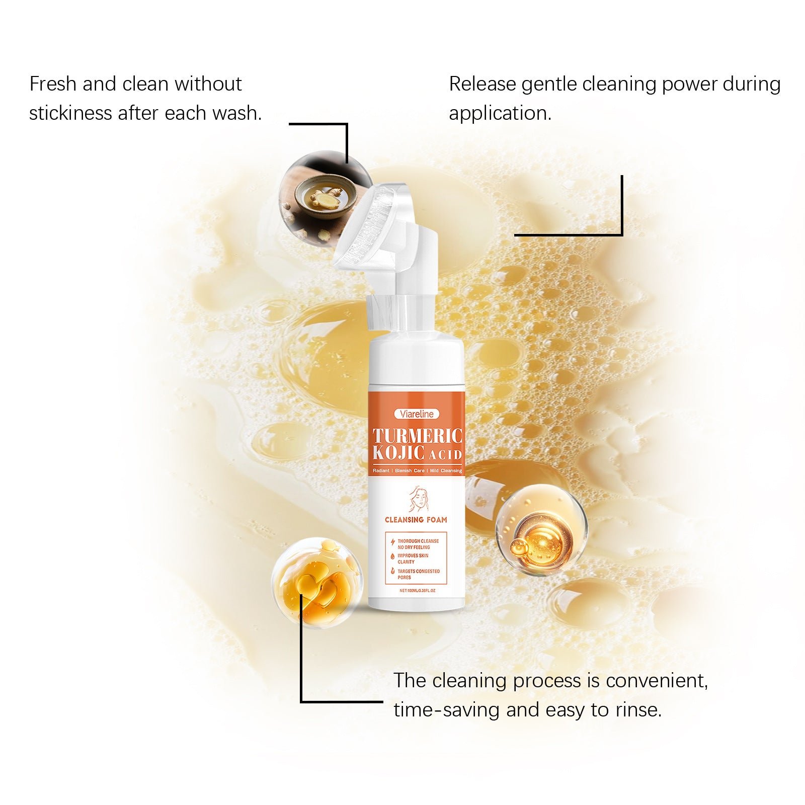 Turmeric Face Cleanser – Deep Cleansing, Oil Control, Acne & Blackhead Remover, Hydrating & Brightening Foam