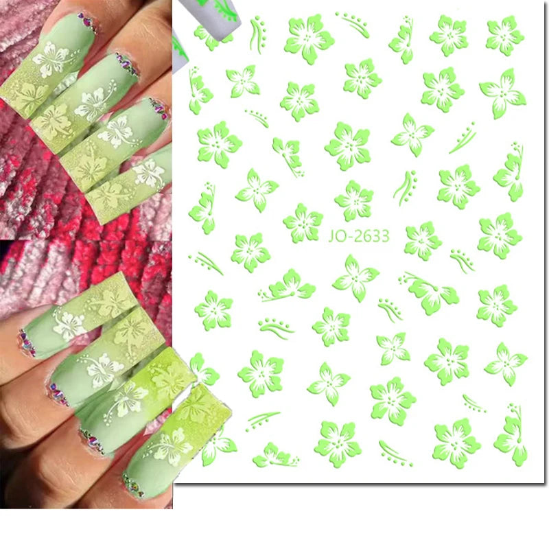 3D Y2K Hibiscus Floral Nail Stickers