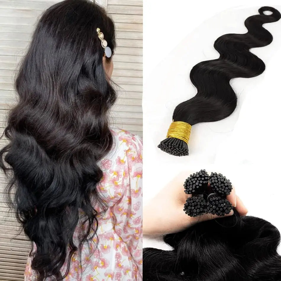 Body Wave I-Tip Brazilian Human Hair Extensions – 1g/Strand, 50 Strands