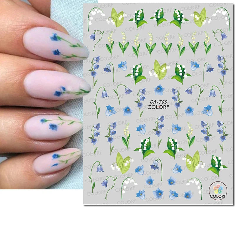 3D Butterfly & Flower Nail Art Stickers – Blue & Purple Decals for Manicure