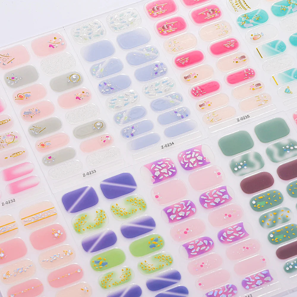 Dopamine Color 5-Sheet Nail Sticker Set – 80 Tips, 3D Foil & Line Full-Cover Wraps