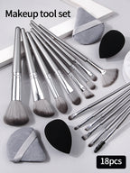 18-Piece Makeup Brush & Sponge Set – Portable, Soft, Dual-Use Tools