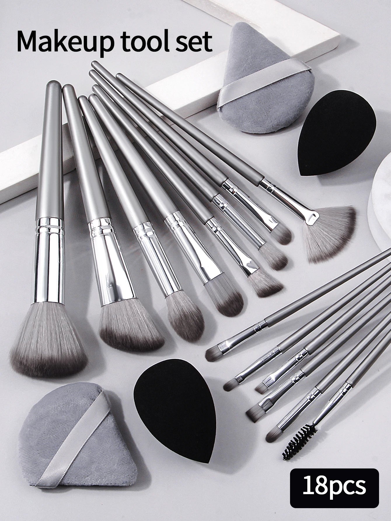 18-Piece Makeup Brush & Sponge Set – Portable, Soft, Dual-Use Tools