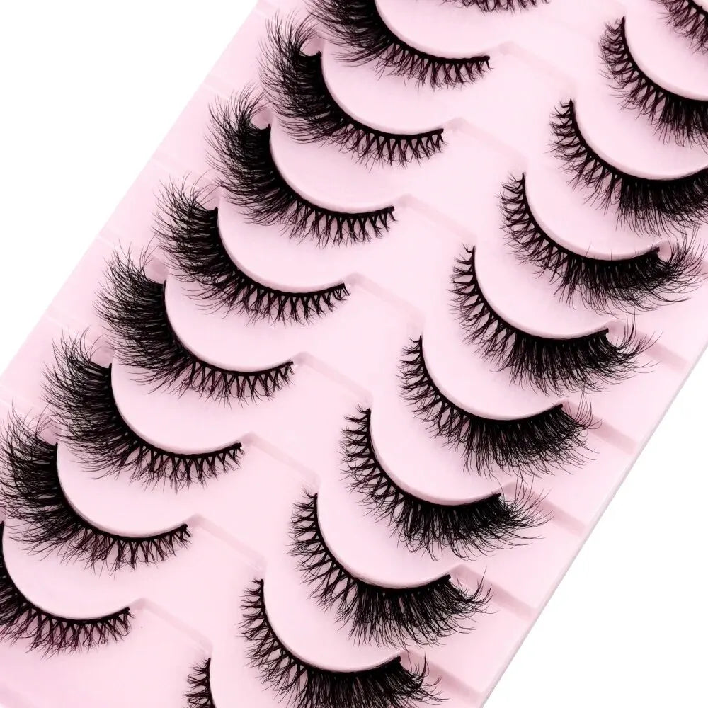 Cat Eye Wispy Mink Lashes – 10 Pairs, Natural Fluffy Long & Short False Eyelashes
