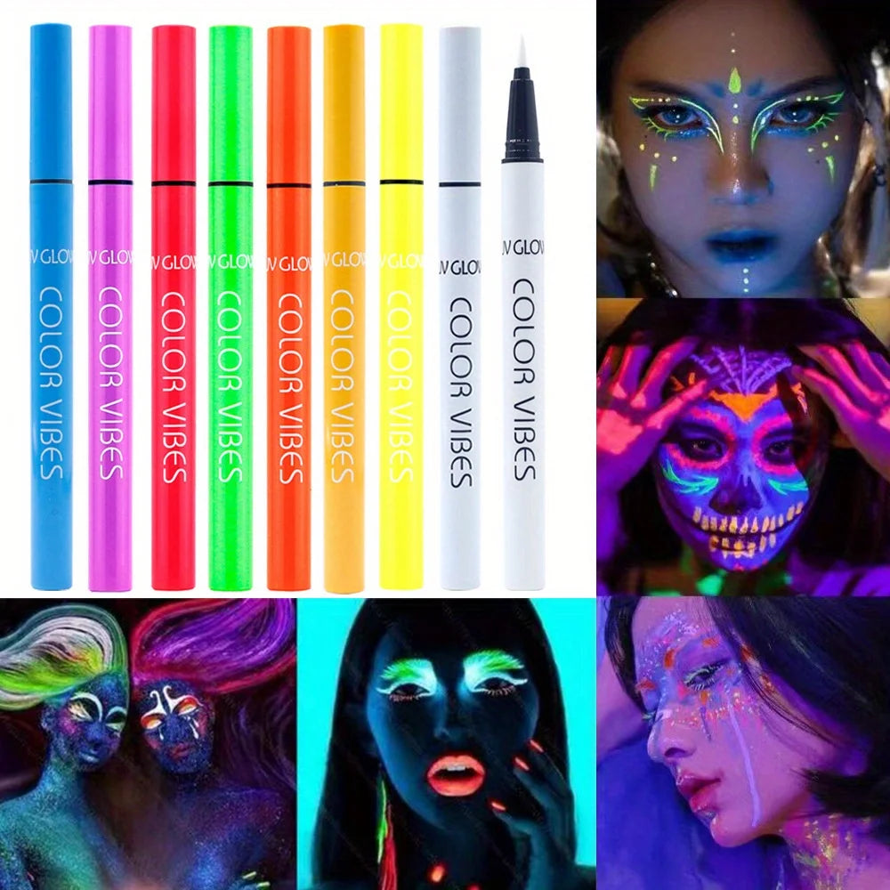 8-Color UV Glow Neon Liquid Eyeliner Set – Matte, Waterproof & Smudge-Proof High-Pigment Eye Makeup Pens