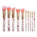10PCS Marble Makeup Brush Set – Foundation, Blush, Eyeshadow, Eyebrow, Contour, Lip & Face Brushes
