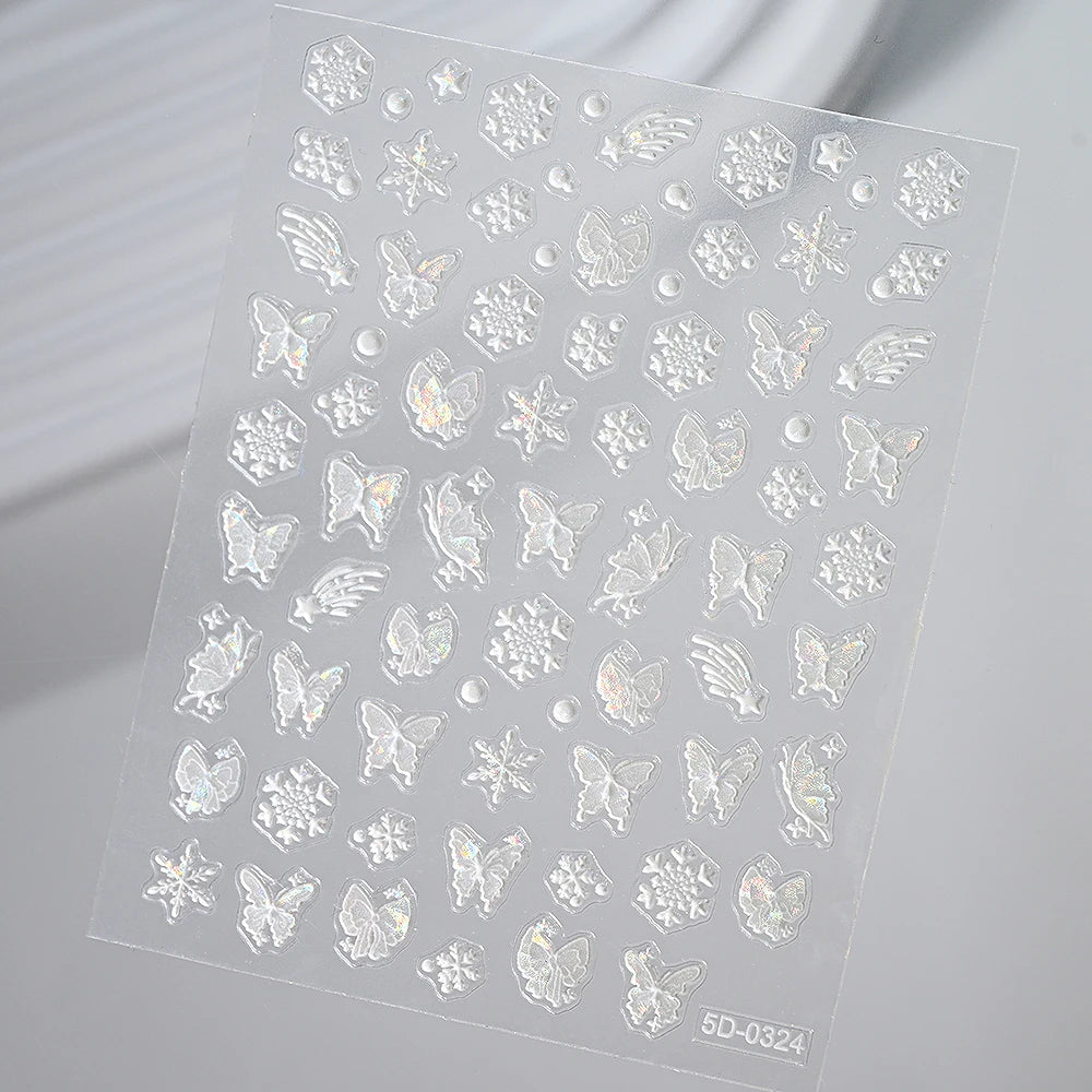 3D Aurora Shell Butterfly Nail Sticker – Pink & Purple, 8×10 cm