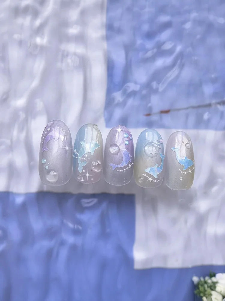 3D Summer Ocean Nail Stickers – Shell, Bubble & Dolphin Decals