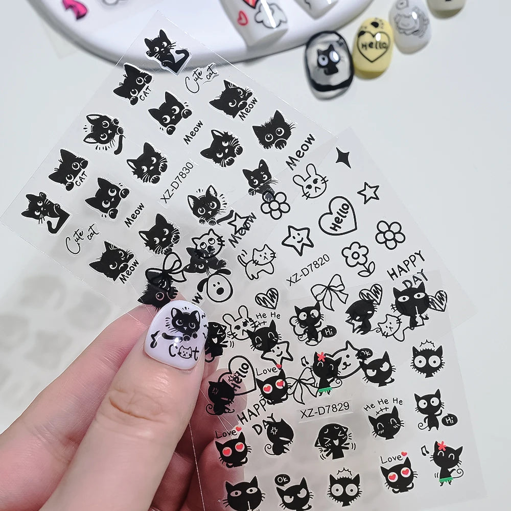 30pcs Cartoon Animal Nail Stickers – Cat & Dog Graffiti Decals
