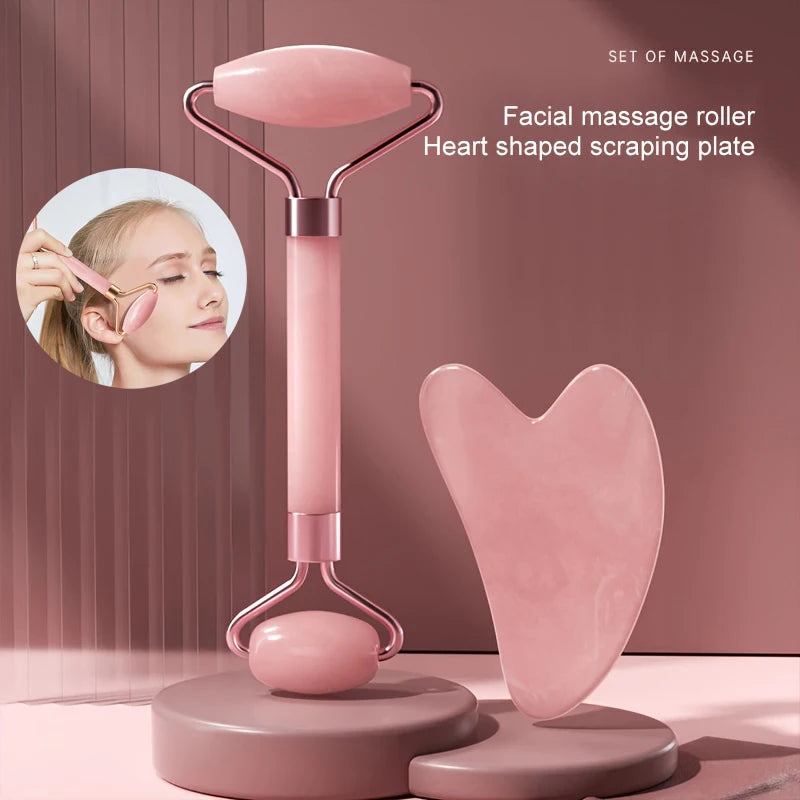 Pink Rose Quartz Jade Roller & Gua Sha Set