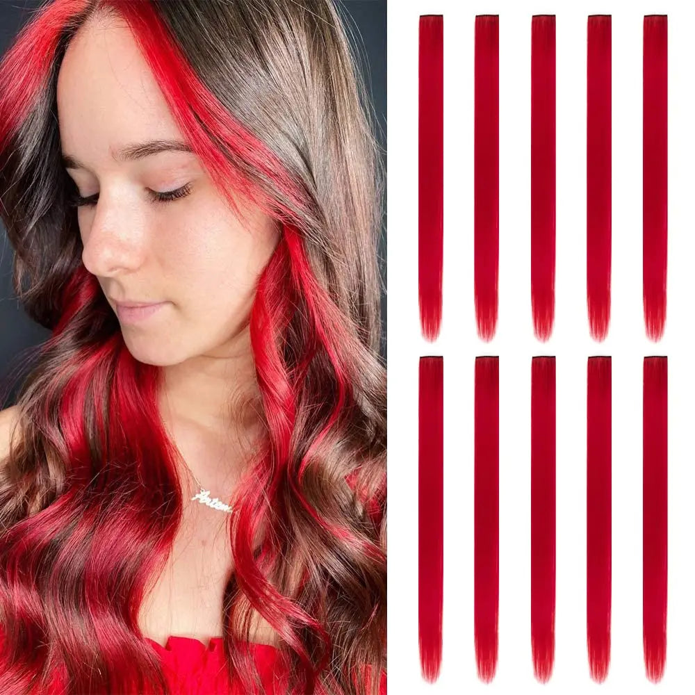10 PCS 22" Colored Synthetic Hair Extensions – Straight Clip-In Highlights