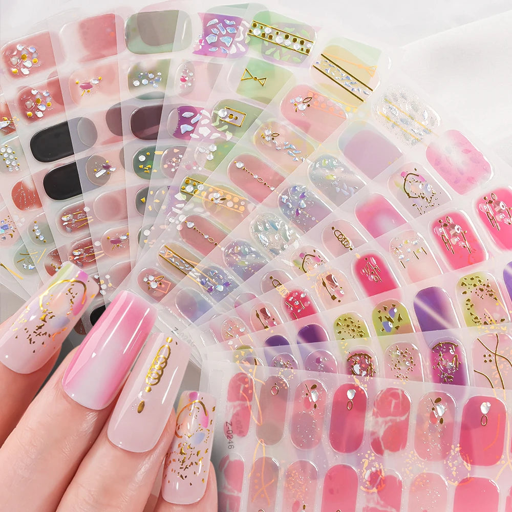 Dopamine Color 5-Sheet Nail Sticker Set – 80 Tips, 3D Foil & Line Full-Cover Wraps
