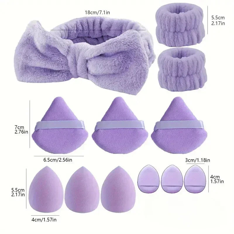 12Pcs Makeup Sponge Blender Set with Foundation Sponges, Powder Puff, Spa Headband & Wristbands – Complete Makeup Tools Accessories Kit
