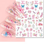3D Butterfly & Flower Nail Art Stickers – Blue & Purple Decals for Manicure