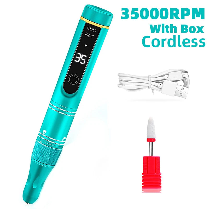 35000 RPM Cordless Electric Nail Drill Machine – Rechargeable Nail Drill Pen for Gel Polishing & Salon-Quality Nail Care