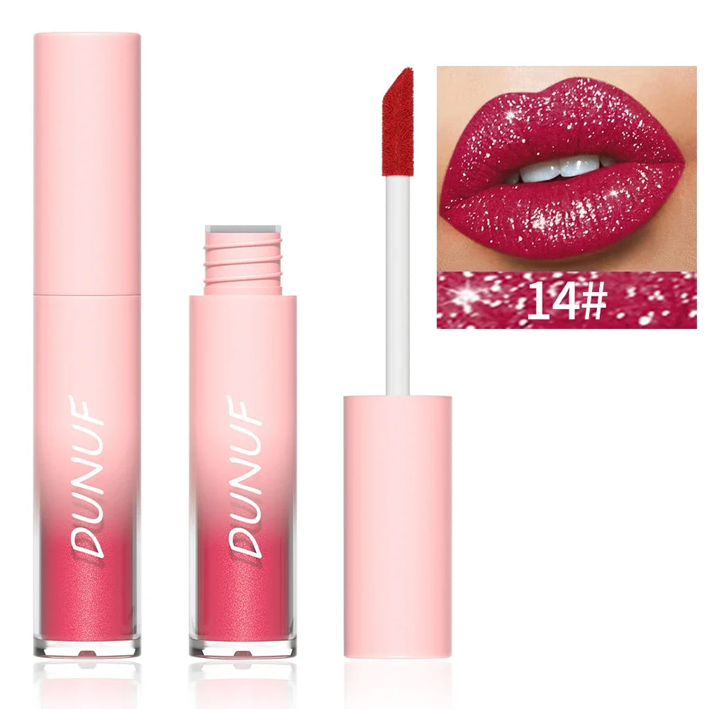 Diamond Glitter Liquid Lip Gloss – Long-Lasting, Waterproof, Non-Stick, Metallic Shine