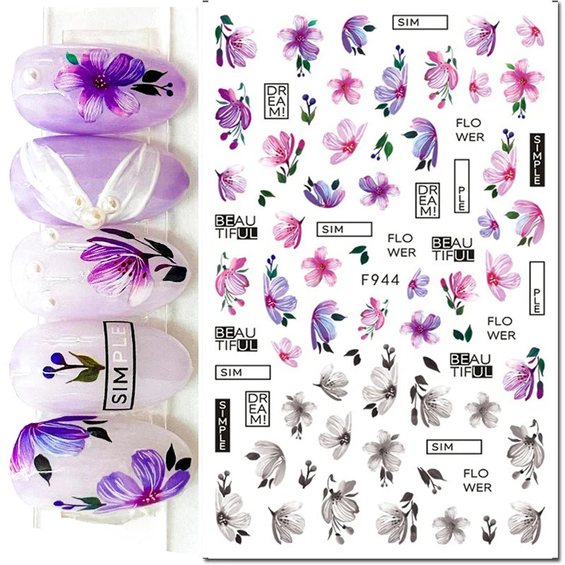 3D Floral & Butterfly Nail Art Stickers Decals