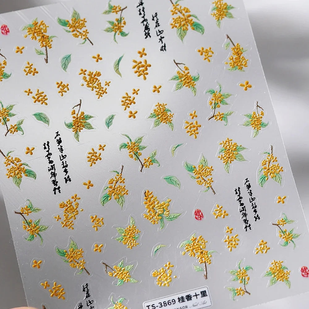 Autumn Maple & Ginkgo 5D Nail Art Stickers – Pumpkins, Ladybugs & Mushrooms