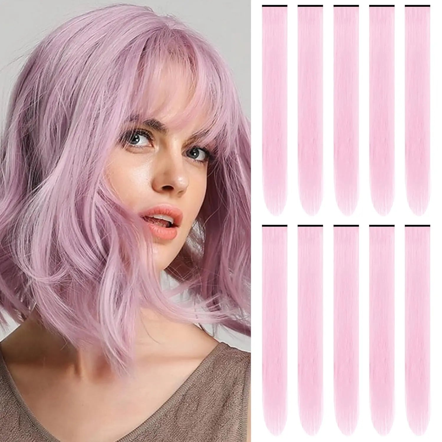 10 PCS 22" Colored Synthetic Hair Extensions – Straight Clip-In Highlights