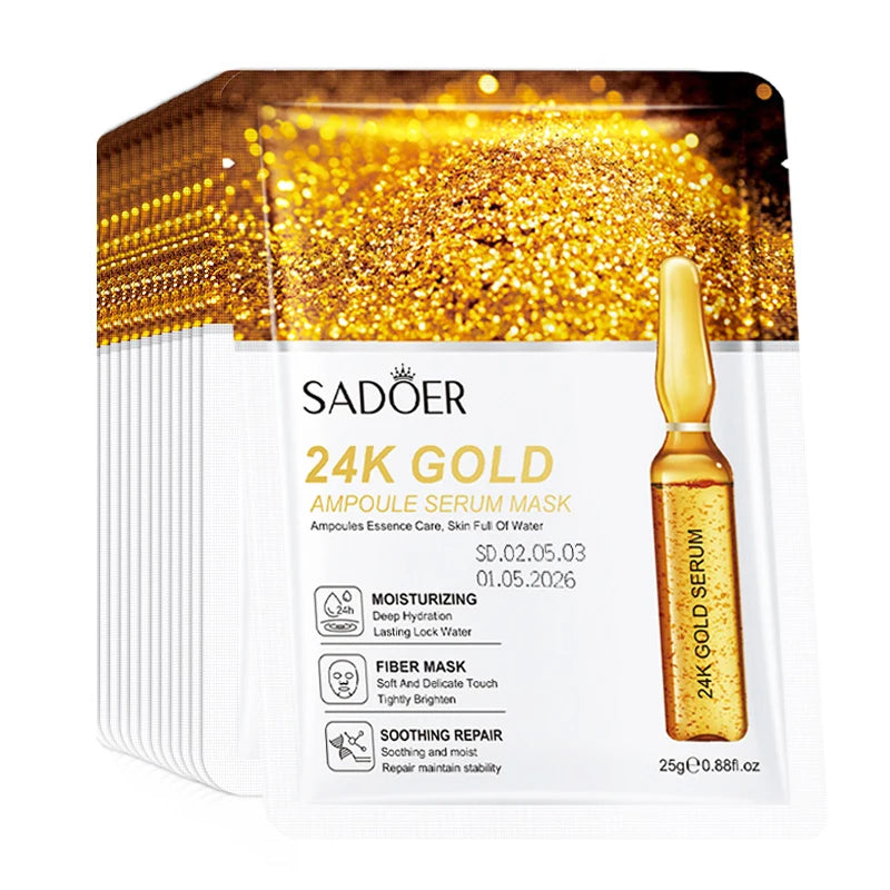10pcs 24K Gold Vitamin C Hydrating Face Masks