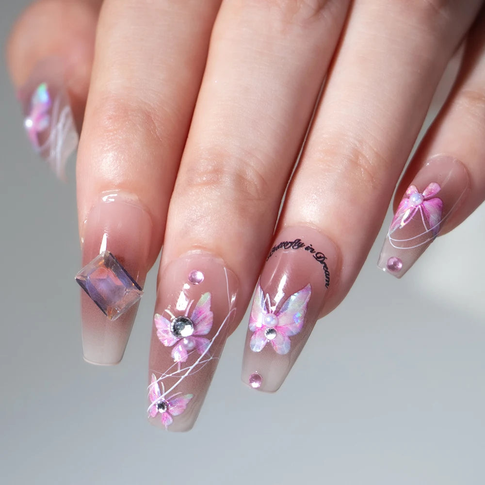 3D Aurora Shell Butterfly Nail Sticker – Pink & Purple, 8×10 cm