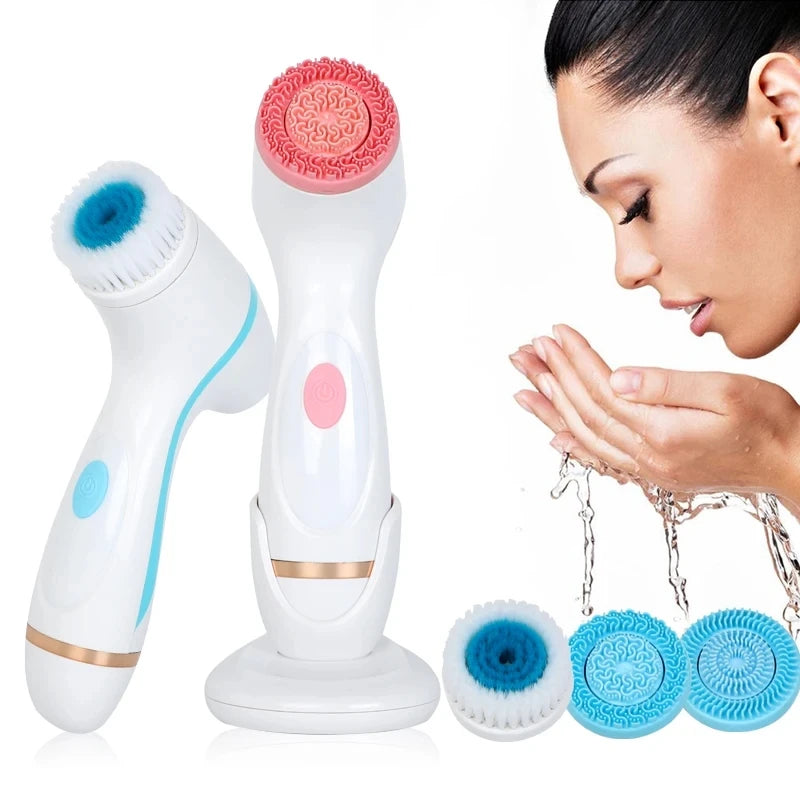 3-in-1 Ultrasonic Electric Facial Cleansing Brush – Sonic Rotating Massager & Galvanic Blackhead Remover Tool
