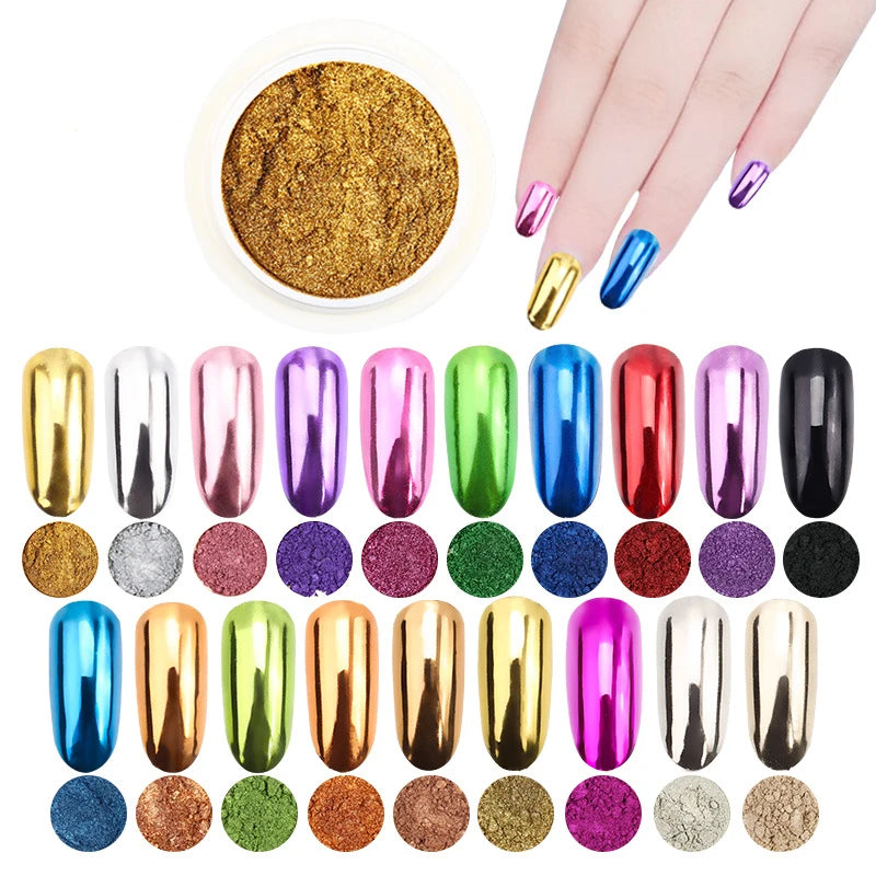1Pc 19 Colors Nail Glitter Mirror Powder – 0.5g Chrome Dust Pigment for Nail Art & Dip Powder, JK47441