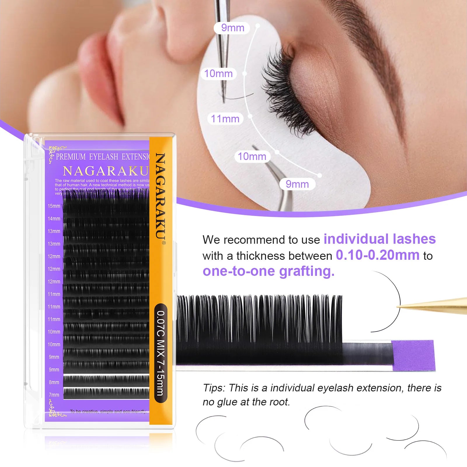 NAGARAKU Premium Individual Eyelashes – Black Matte, Natural & Soft