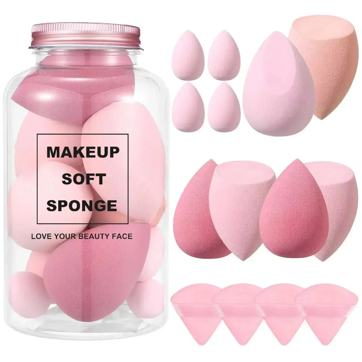 14Pcs Makeup Sponge Blender Set with Storage Bottle – Beauty Eggs, Foundation & Powder Puffs Makeup Accessories
