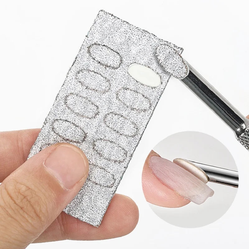 Stainless Steel Horseshoe Cuticle Pusher – Manicure Tool with Self-Adhesive Sandpaper for Gel Polish Removal