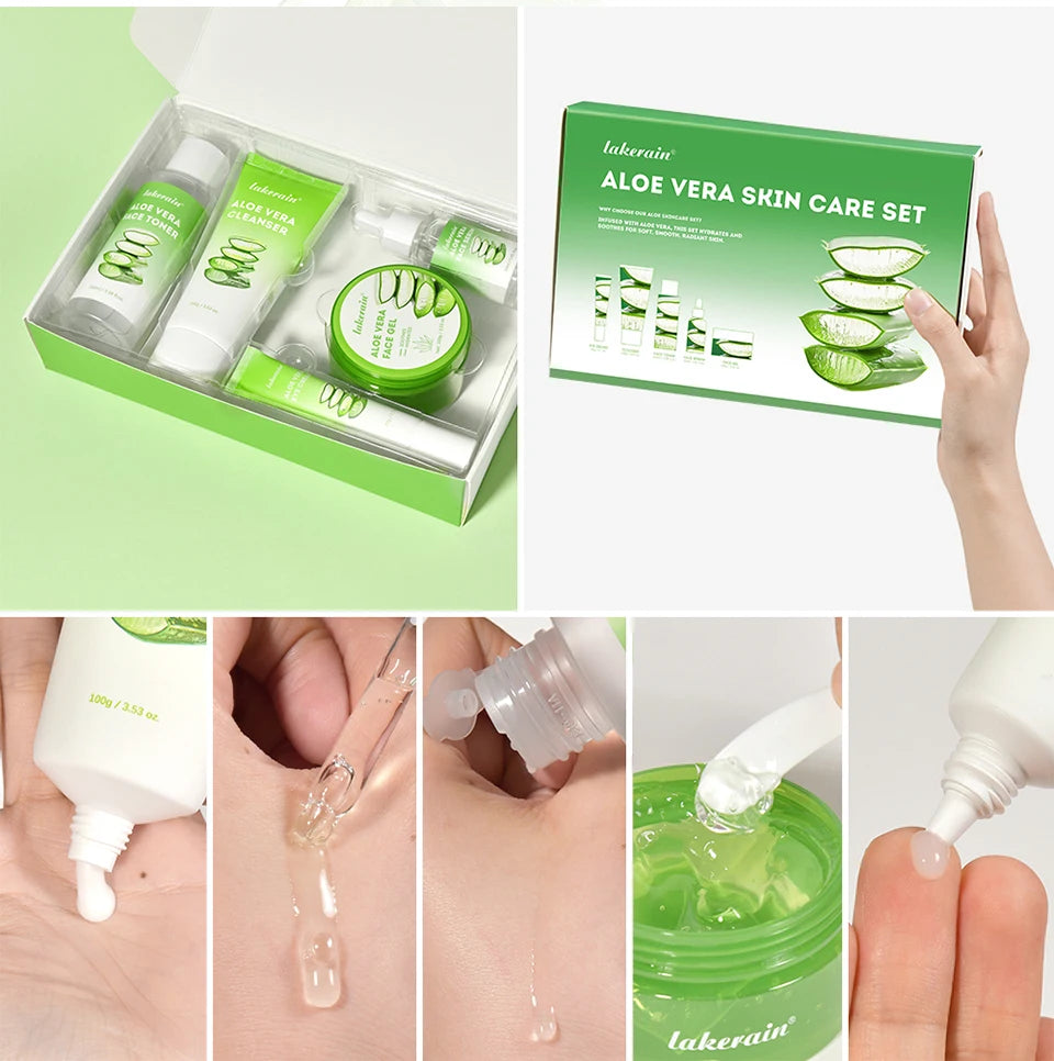 Aloe Vera Skin Care Set – Cleanser, Toner, Serum & Lip Balm (6 pcs) | Deep Hydration & Smooth Skin