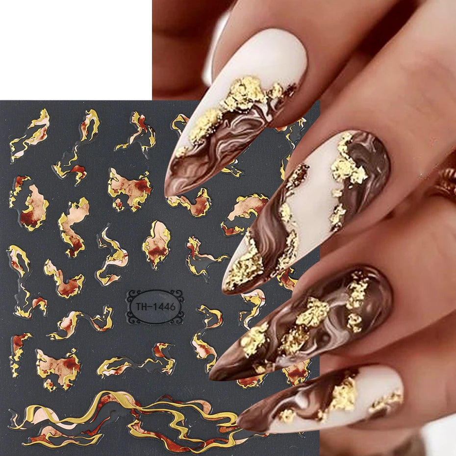 Holographic Purple & Blue Nail Art Stickers – Gold Ink Decals for DIY Manicure
