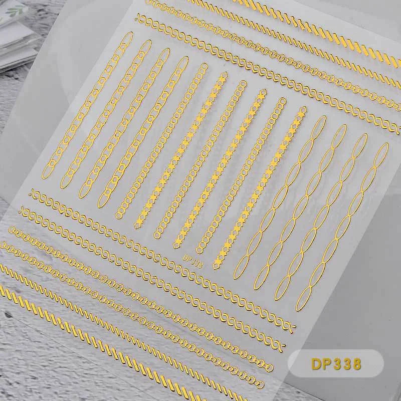 3D Gold Metal Nail Stickers – Chain & Zipper Decals for Women